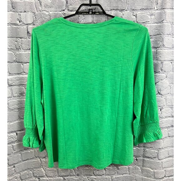 Chico's Cotton Slub Smocked Sleeve Tee Basic Knit Grassy Green Size 4 20 XXL NWT - Picture 2 of 8